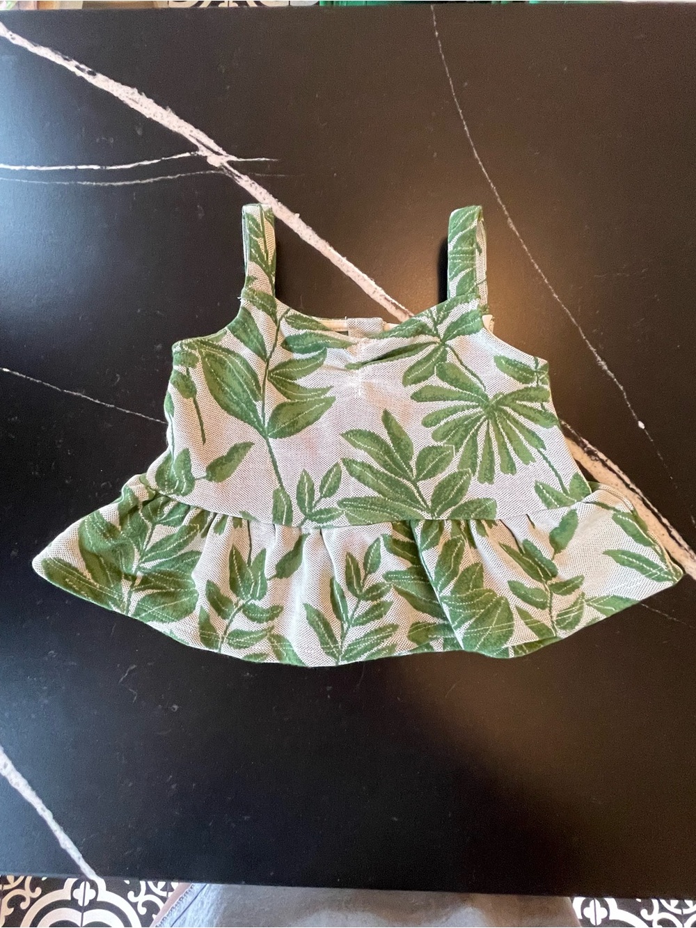 Janie and Jack Girls Green Leaf Print Ruffle Tank Top size 6